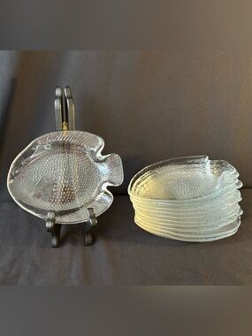 Vintage Arcoroc France Clear Glass Fish Shaped Plates 6" Set of 12